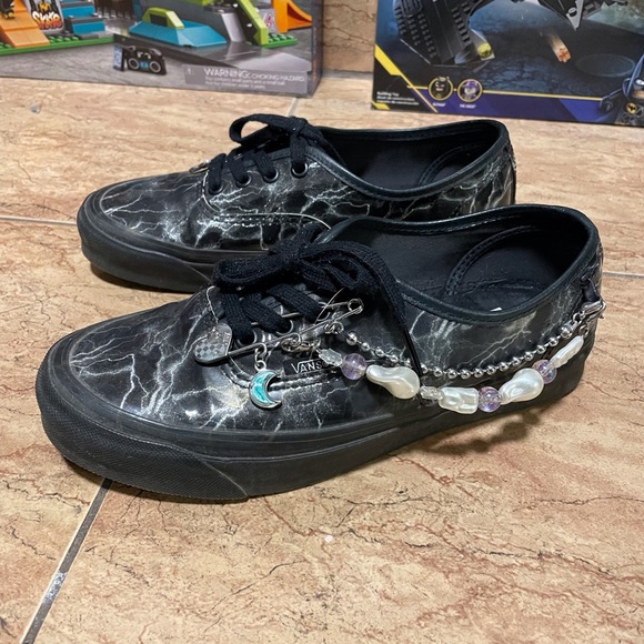 Vans Shoes - Vans Black Marble Print Low-Top Sneakers with Bead & Charm Accents